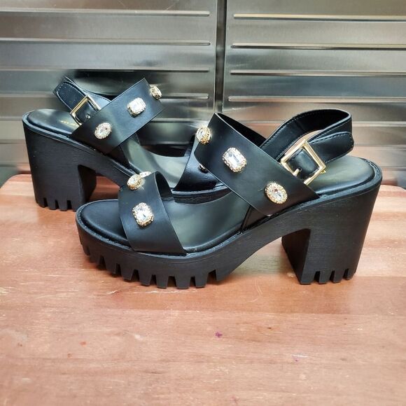 Madden Girl Storrm Black Platform Jeweled Heel Sandals 7.5 M - Picture 7 of 15